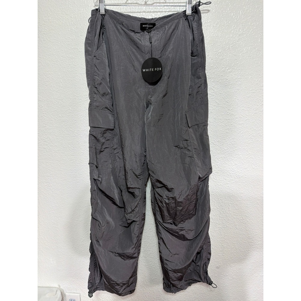 White Fox Boutique Parachute Cargo Pants Gunmetal Grey Metallic Small NWT